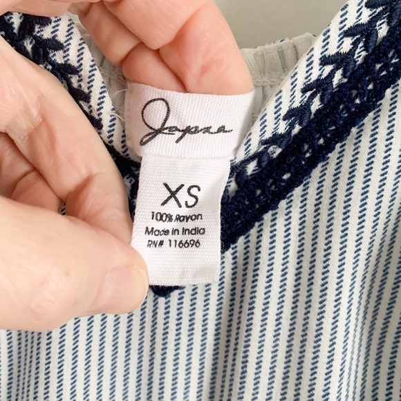 Japna Blue White Seersucker Pinstriped Embroidered Wide Leg Jumpsuit XS - Picture 6 of 8